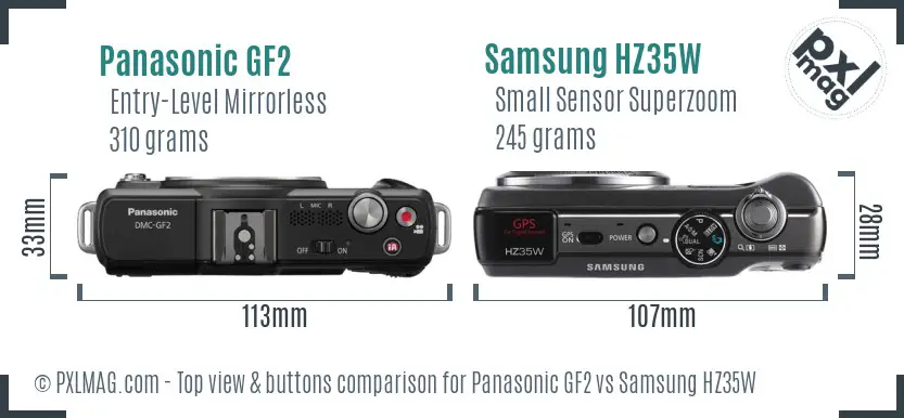 Panasonic GF2 vs Samsung HZ35W top view buttons comparison