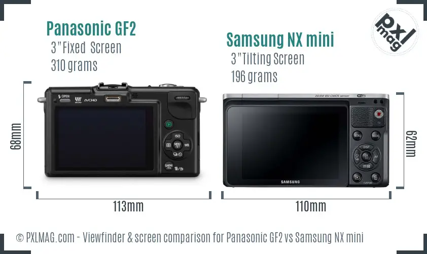 Panasonic GF2 vs Samsung NX mini Screen and Viewfinder comparison