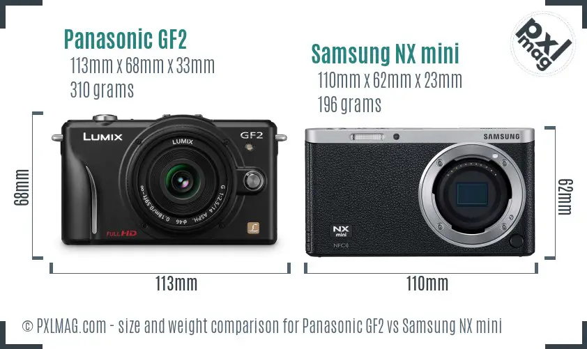 Panasonic GF2 vs Samsung NX mini size comparison