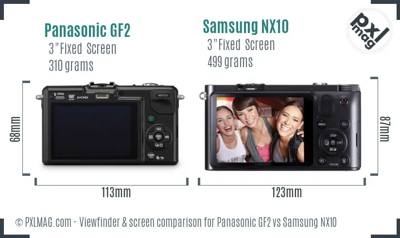 Panasonic GF2 vs Samsung NX10 Screen and Viewfinder comparison