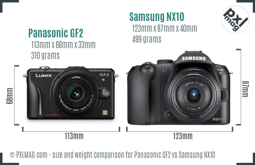 Panasonic GF2 vs Samsung NX10 size comparison