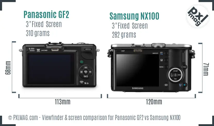 Panasonic GF2 vs Samsung NX100 Screen and Viewfinder comparison