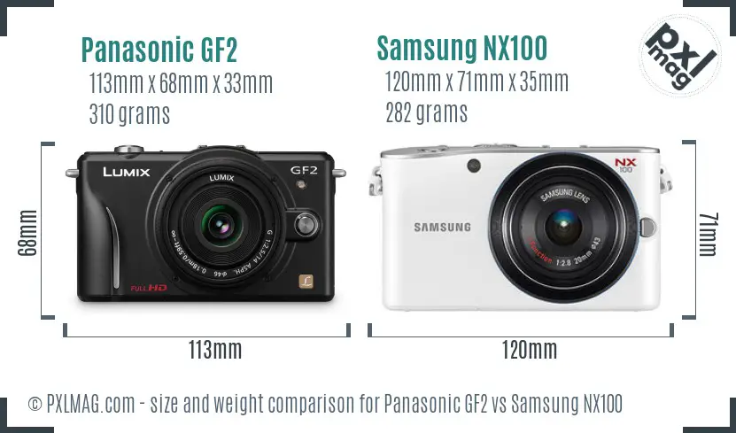 Panasonic GF2 vs Samsung NX100 size comparison