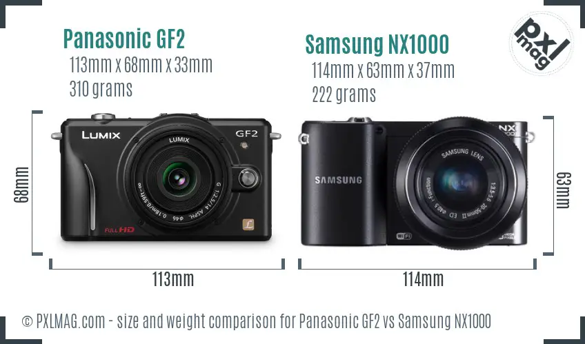 Panasonic GF2 vs Samsung NX1000 size comparison