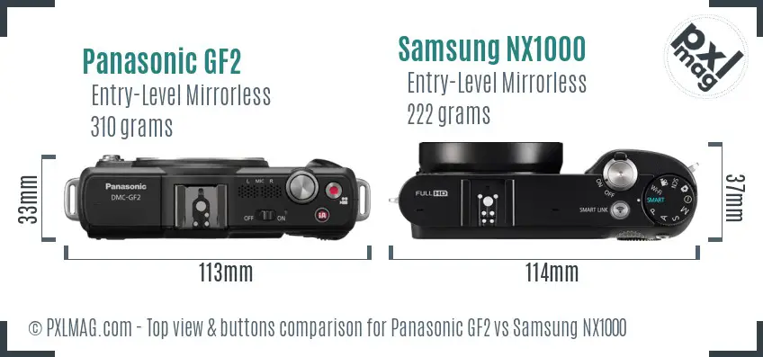 Panasonic GF2 vs Samsung NX1000 top view buttons comparison