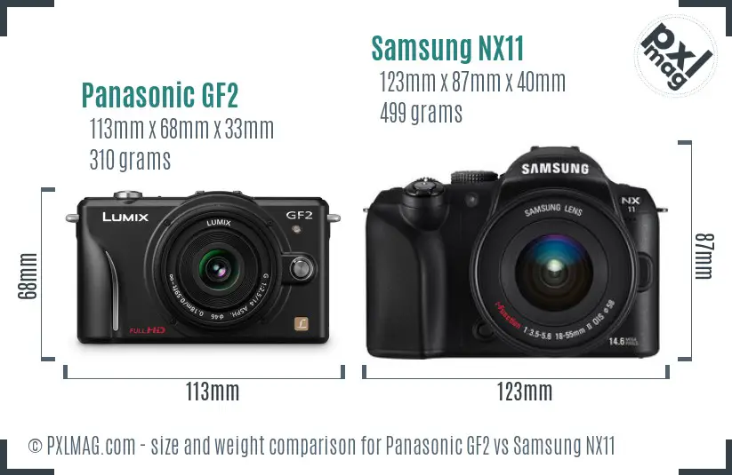 Panasonic GF2 vs Samsung NX11 size comparison
