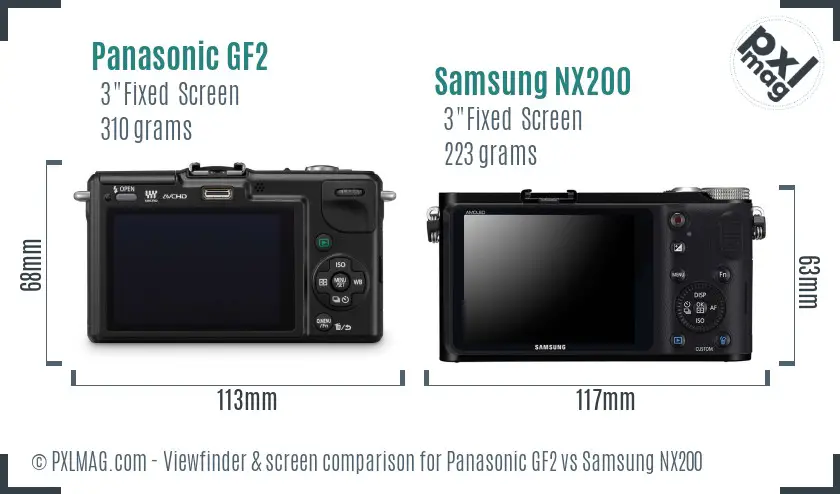 Panasonic GF2 vs Samsung NX200 Screen and Viewfinder comparison