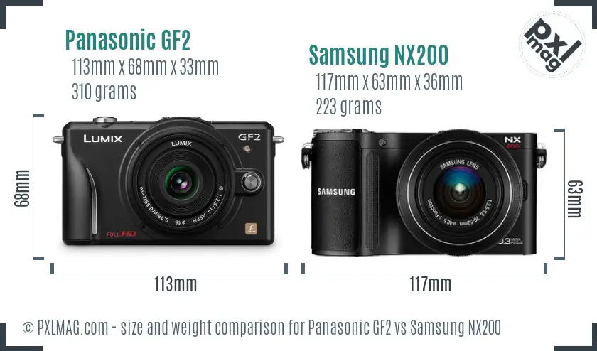 Panasonic GF2 vs Samsung NX200 size comparison