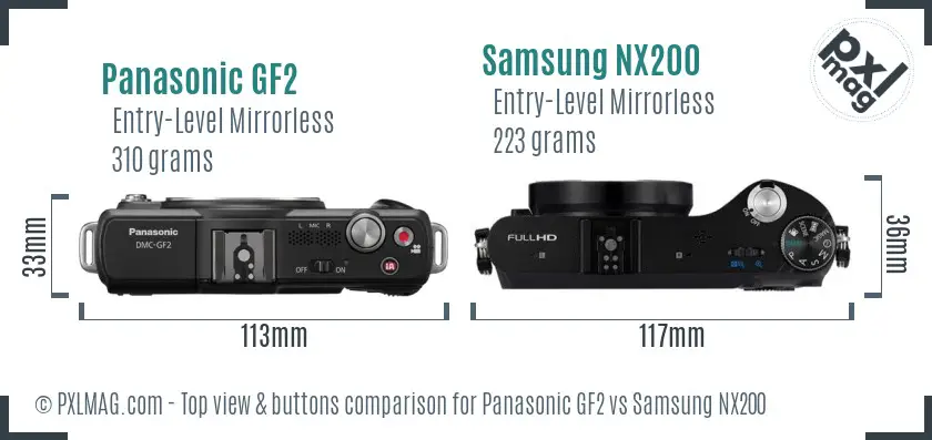 Panasonic GF2 vs Samsung NX200 top view buttons comparison
