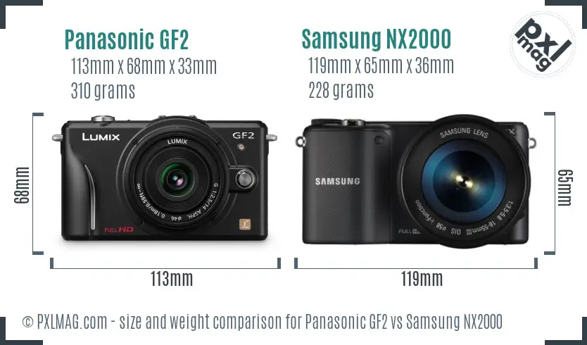 Panasonic GF2 vs Samsung NX2000 size comparison