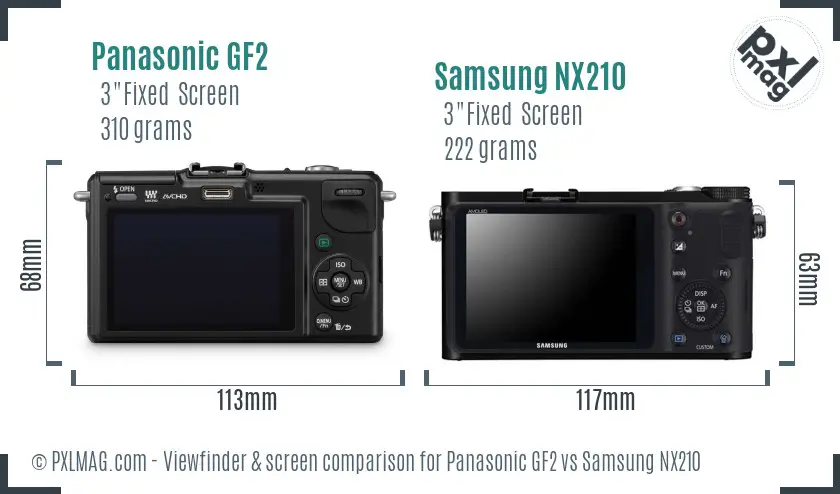 Panasonic GF2 vs Samsung NX210 Screen and Viewfinder comparison