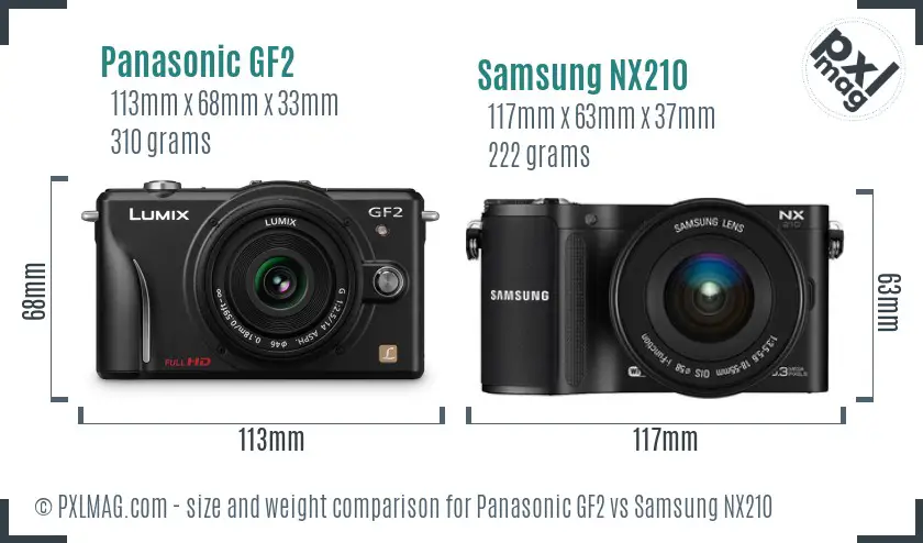 Panasonic GF2 vs Samsung NX210 size comparison