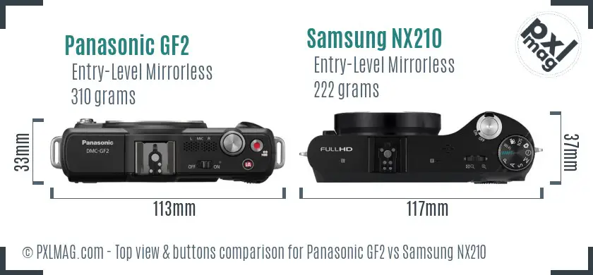 Panasonic GF2 vs Samsung NX210 top view buttons comparison