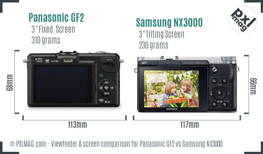 Panasonic GF2 vs Samsung NX3000 Screen and Viewfinder comparison