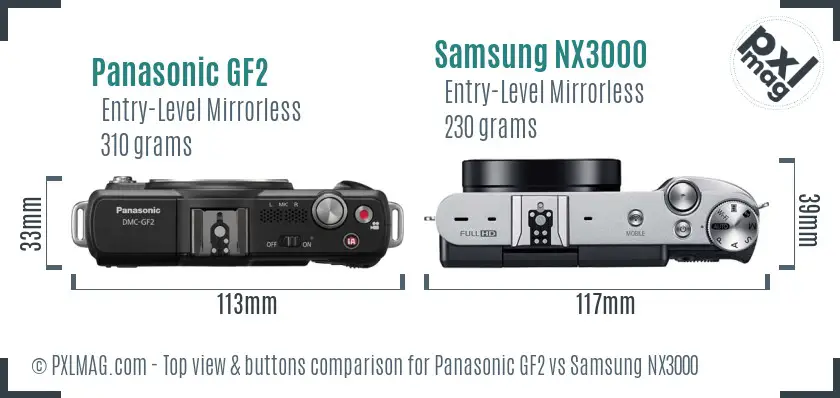 Panasonic GF2 vs Samsung NX3000 top view buttons comparison