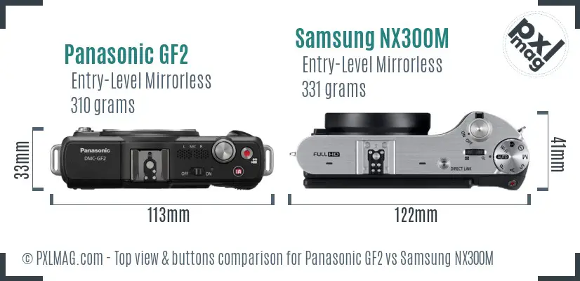 Panasonic GF2 vs Samsung NX300M top view buttons comparison