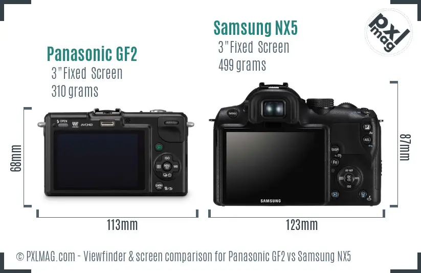Panasonic GF2 vs Samsung NX5 Screen and Viewfinder comparison