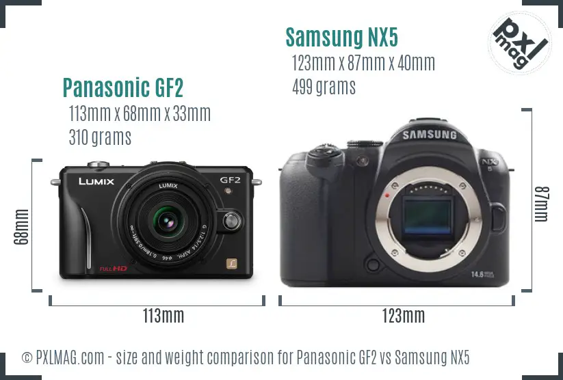 Panasonic GF2 vs Samsung NX5 size comparison