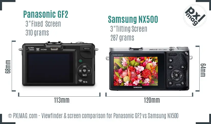 Panasonic GF2 vs Samsung NX500 Screen and Viewfinder comparison