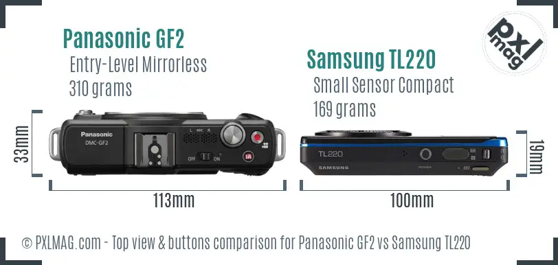 Panasonic GF2 vs Samsung TL220 top view buttons comparison