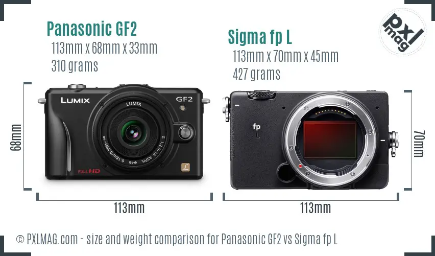 Panasonic GF2 vs Sigma fp L size comparison