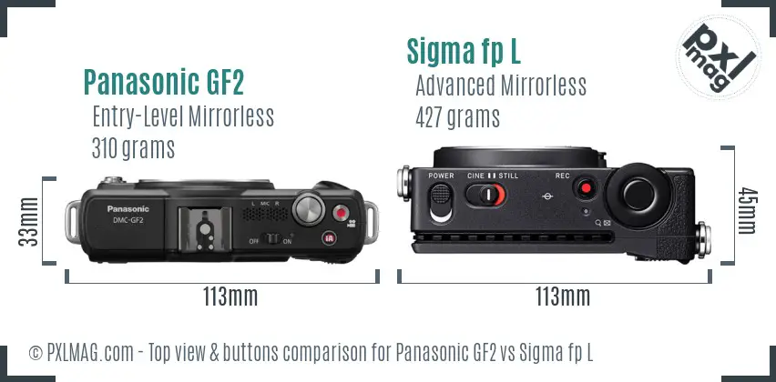 Panasonic GF2 vs Sigma fp L top view buttons comparison