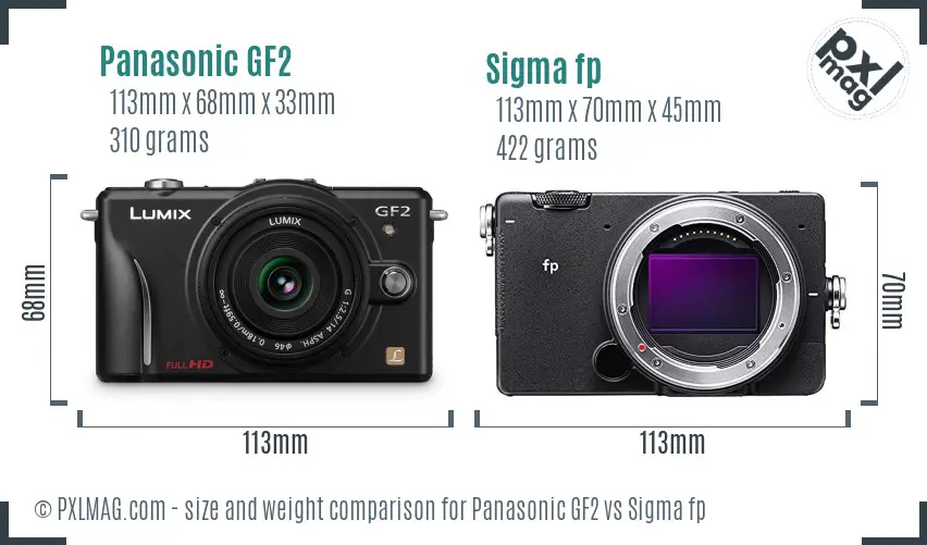 Panasonic GF2 vs Sigma fp size comparison