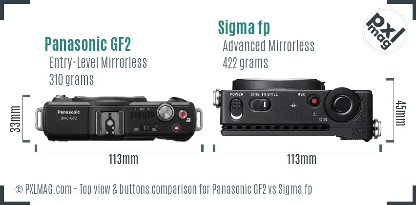 Panasonic GF2 vs Sigma fp top view buttons comparison