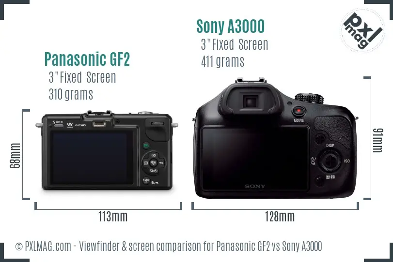 Panasonic GF2 vs Sony A3000 Screen and Viewfinder comparison
