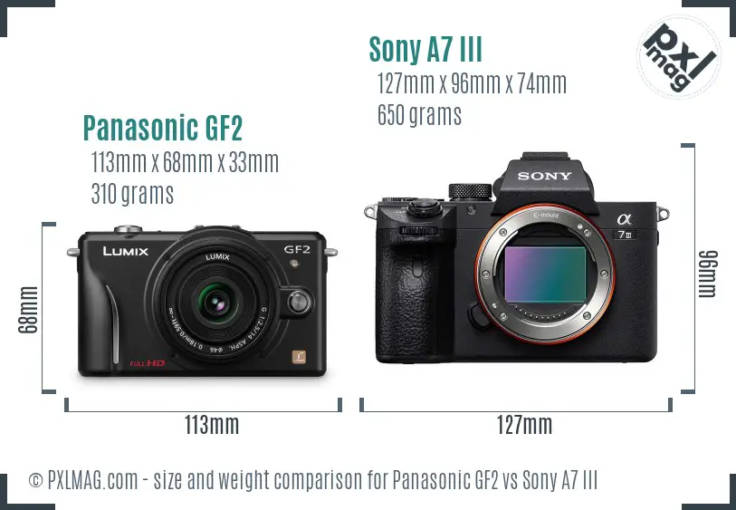 Panasonic GF2 vs Sony A7 III size comparison Panasonic GF2 vs Sony A7 III size comparison