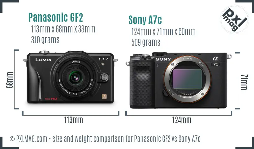 Panasonic GF2 vs Sony A7c size comparison