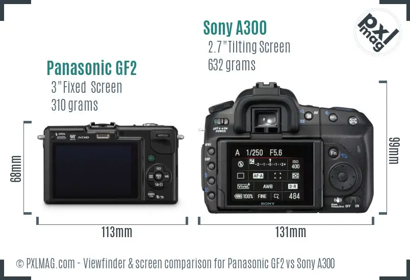 Panasonic GF2 vs Sony A300 Screen and Viewfinder comparison