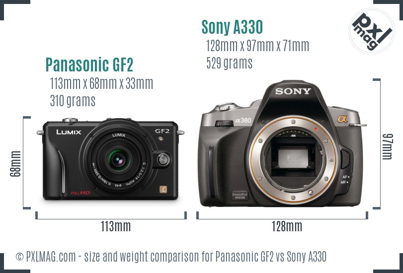 Panasonic GF2 vs Sony A330 size comparison