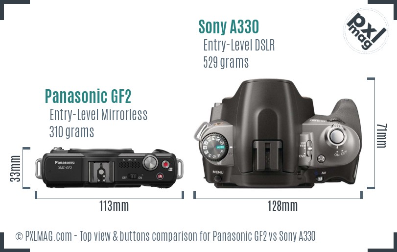 Panasonic GF2 vs Sony A330 top view buttons comparison