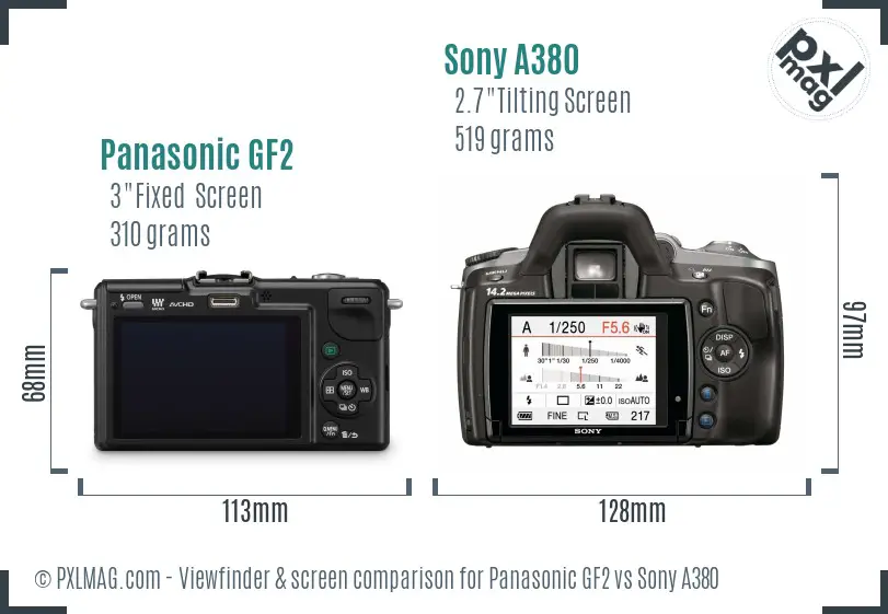 Panasonic GF2 vs Sony A380 Screen and Viewfinder comparison