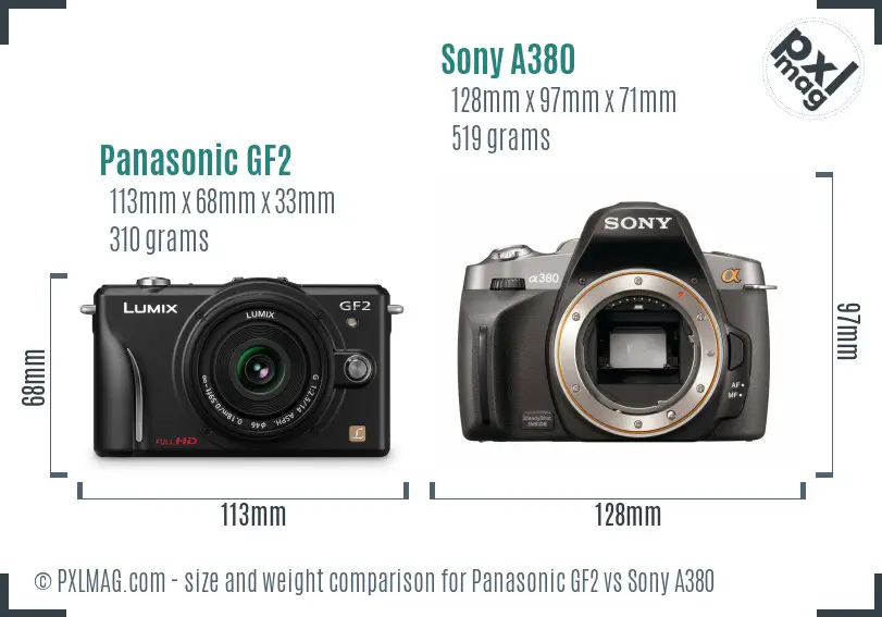 Panasonic GF2 vs Sony A380 size comparison