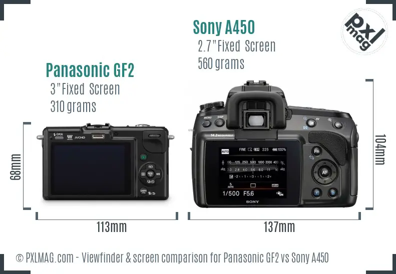 Panasonic GF2 vs Sony A450 Screen and Viewfinder comparison Panasonic GF2 vs Sony A450 Screen and Viewfinder comparison