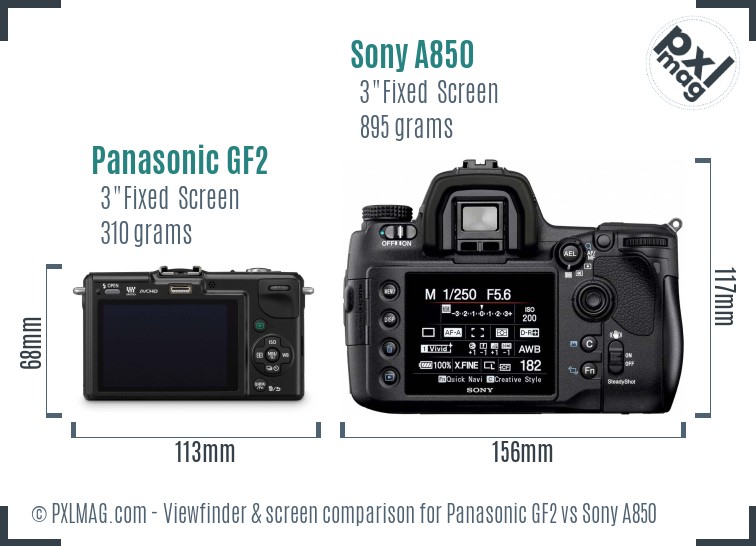Panasonic GF2 vs Sony A850 Screen and Viewfinder comparison