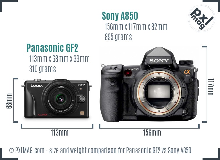 Panasonic GF2 vs Sony A850 size comparison