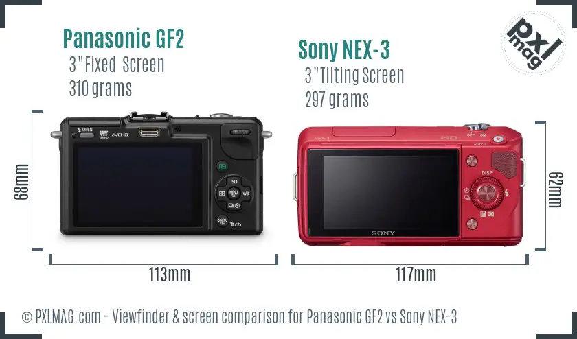 Panasonic GF2 vs Sony NEX-3 Screen and Viewfinder comparison