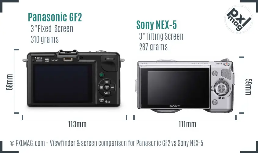 Panasonic GF2 vs Sony NEX-5 Screen and Viewfinder comparison