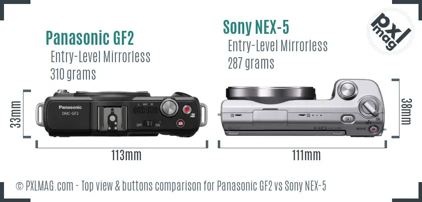 Panasonic GF2 vs Sony NEX-5 top view buttons comparison