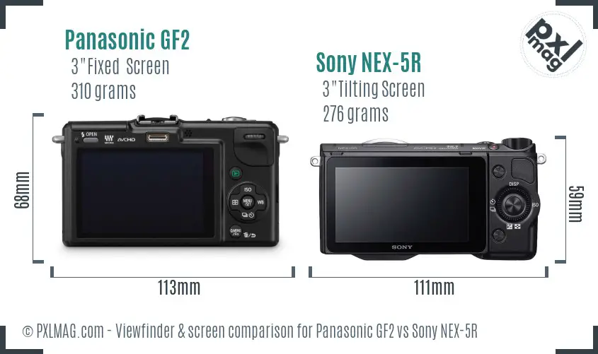 Panasonic GF2 vs Sony NEX-5R Screen and Viewfinder comparison