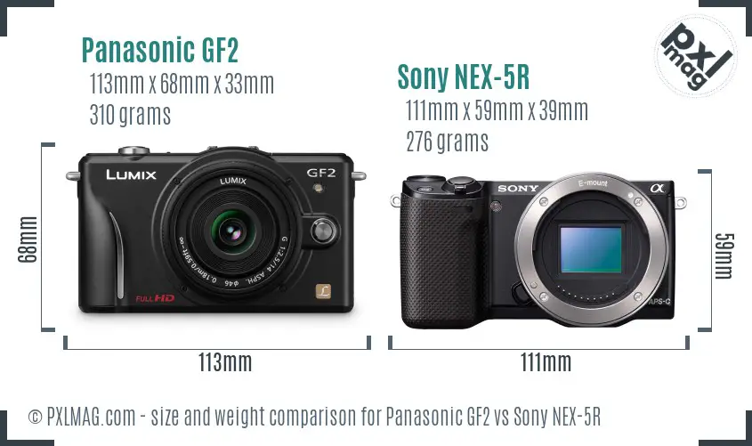 Panasonic GF2 vs Sony NEX-5R size comparison