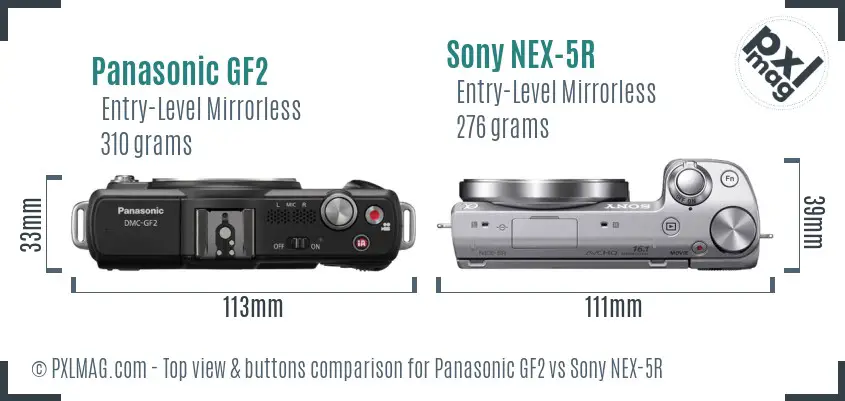 Panasonic GF2 vs Sony NEX-5R top view buttons comparison