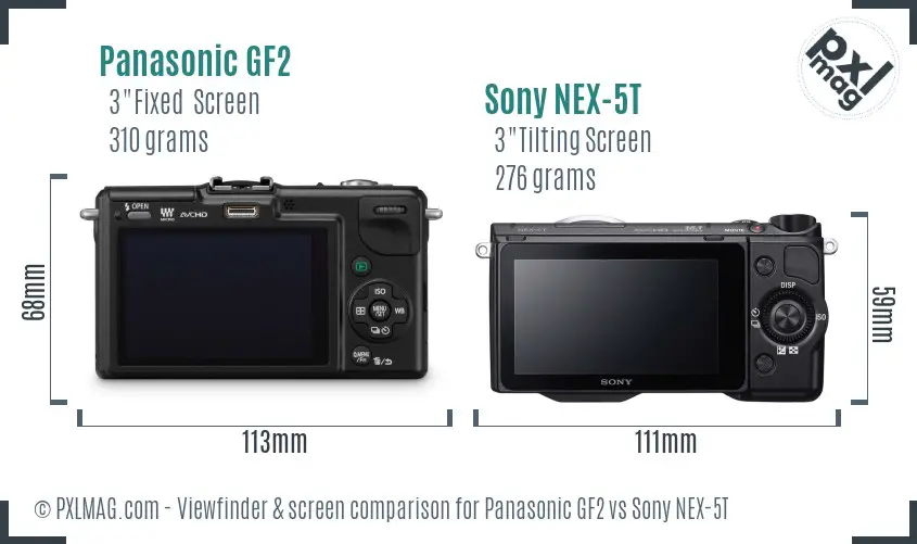 Panasonic GF2 vs Sony NEX-5T Screen and Viewfinder comparison