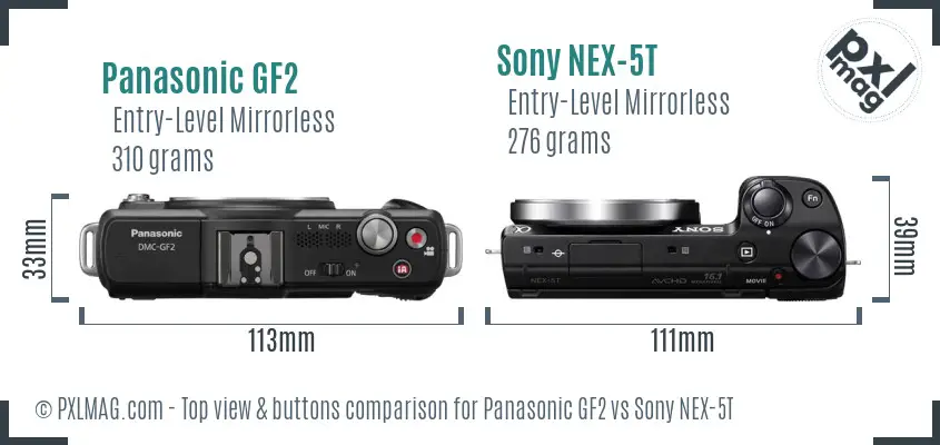 Panasonic GF2 vs Sony NEX-5T top view buttons comparison