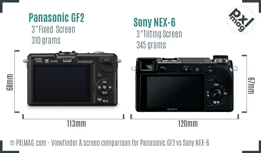Panasonic GF2 vs Sony NEX-6 Screen and Viewfinder comparison Panasonic GF2 vs Sony NEX-6 Screen and Viewfinder comparison
