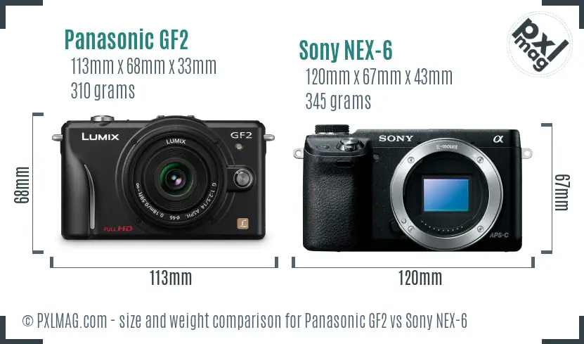 Panasonic GF2 vs Sony NEX-6 size comparison Panasonic GF2 vs Sony NEX-6 size comparison