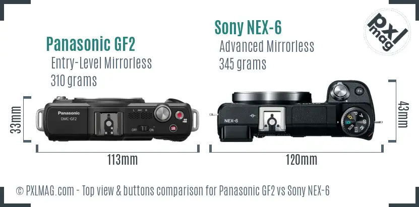 Panasonic GF2 vs Sony NEX-6 top view buttons comparison Panasonic GF2 vs Sony NEX-6 top view buttons comparison